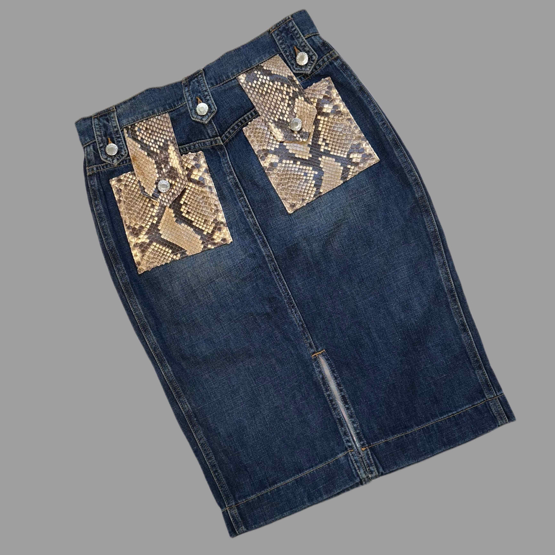 極美品 D&G ドルチェ&ガッバーナ タイト デニム スカート パイソン革