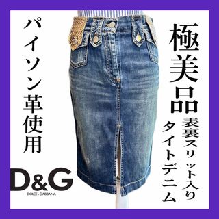 ドルチェアンドガッバーナ(DOLCE&GABBANA)の極美品　D&G ドルチェ&ガッバーナ　タイト　デニム　スカート　パイソン革使用(ひざ丈スカート)