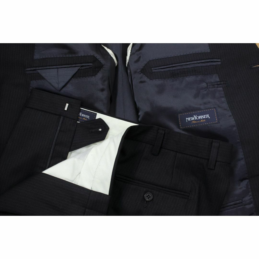 41【美品】ニューヨーカー スーツ A8 メンズ 3L ブラック黒 大きいサイズ 1