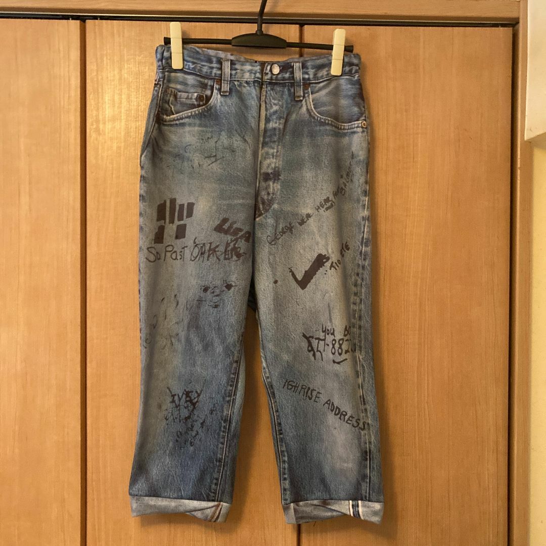 トーキングアバウトザアブストラクション 転写ブラックデニムパンツ