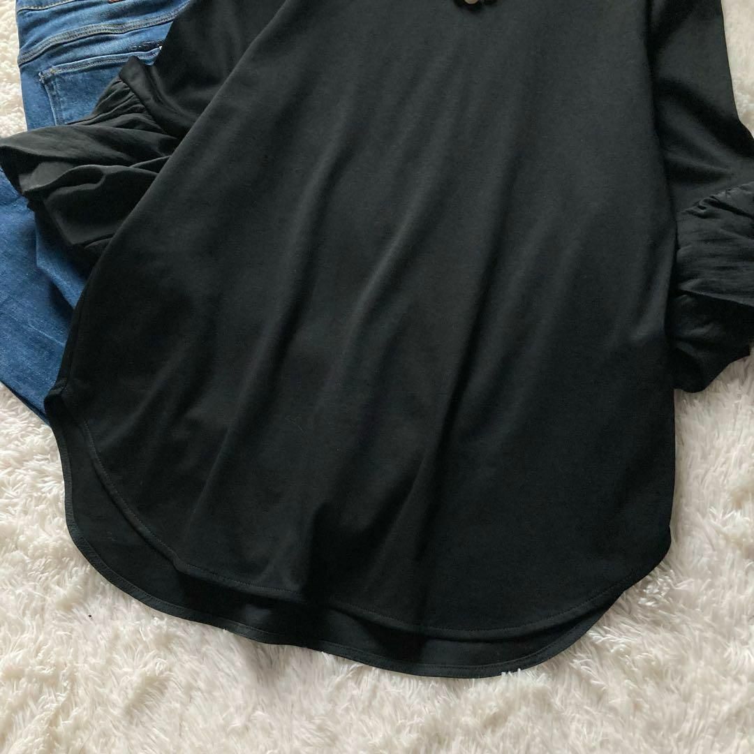 Theory luxe(セオリーリュクス)のセオリーリュクス　ボリュームスリーブカットソー　着映えプルオーバー　黒　日本製 レディースのトップス(カットソー(半袖/袖なし))の商品写真