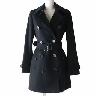Burberry ウールベルト付きコート 裏面ノバチェック柄 ロゴボタン付-
