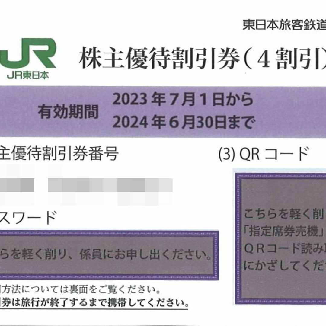 東日本旅客鉄道 株主優待 株主優待割引券(1枚) 有効期限:2024.6.30 チケットの乗車券/交通券(鉄道乗車券)の商品写真