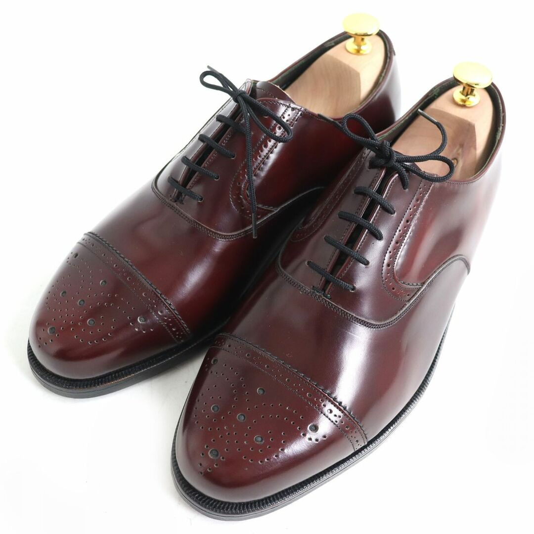 未使用△FLORSHEIM IMPERIAL フローシャイム インペリアル キャップトゥ セミブローグ レザー シューズ 赤茶色系 8 3E メンズ