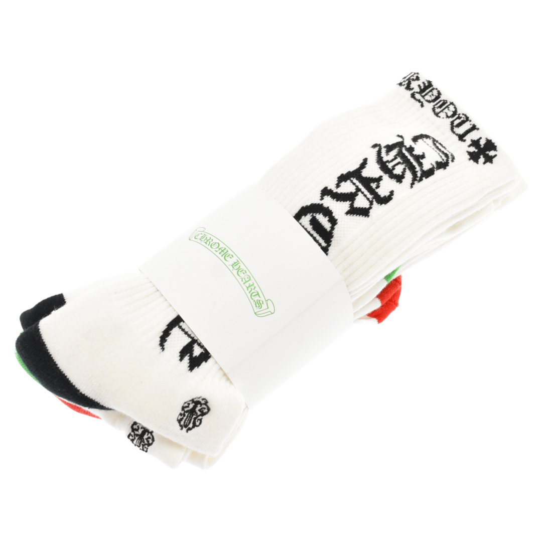 CHROME HEARTS クロムハーツ THREE PIECE LOGO SOCKS ロゴソックス 3足セット 靴下 レッド/グリーン/ブラック46センチ横幅