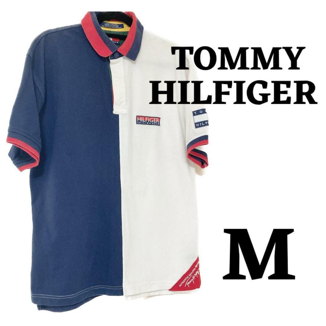 トミーヒルフィガー　フラッグタグ ポロシャツ　ホワイトネイビー　M　F00280