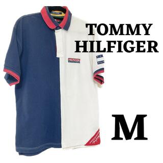 トミーヒルフィガー(TOMMY HILFIGER)のトミーヒルフィガー　フラッグタグ ポロシャツ　ホワイトネイビー　M　F00280(ポロシャツ)