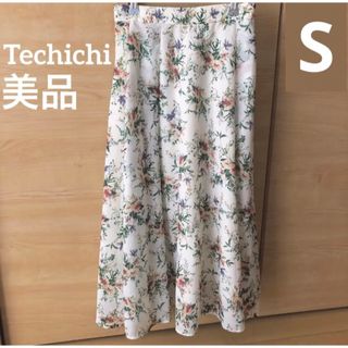 テチチ(Techichi)の【美品】Techichi テチチ スパンローンフレアスカート S オフ 白 花柄(ロングスカート)