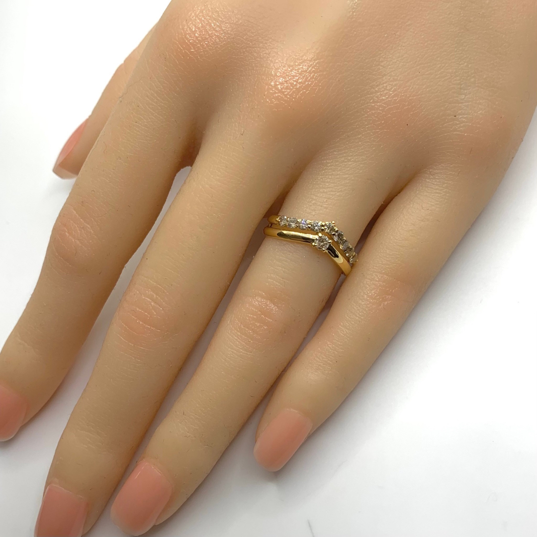 0.10ct サイズ直しOK】ダイヤモンドリング11号 K18YG - リング(指輪)