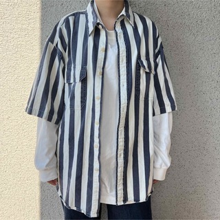 ギャップ(GAP)の90s Old GAP ストライプ シャツ Vintage モノクロ(Tシャツ/カットソー(半袖/袖なし))