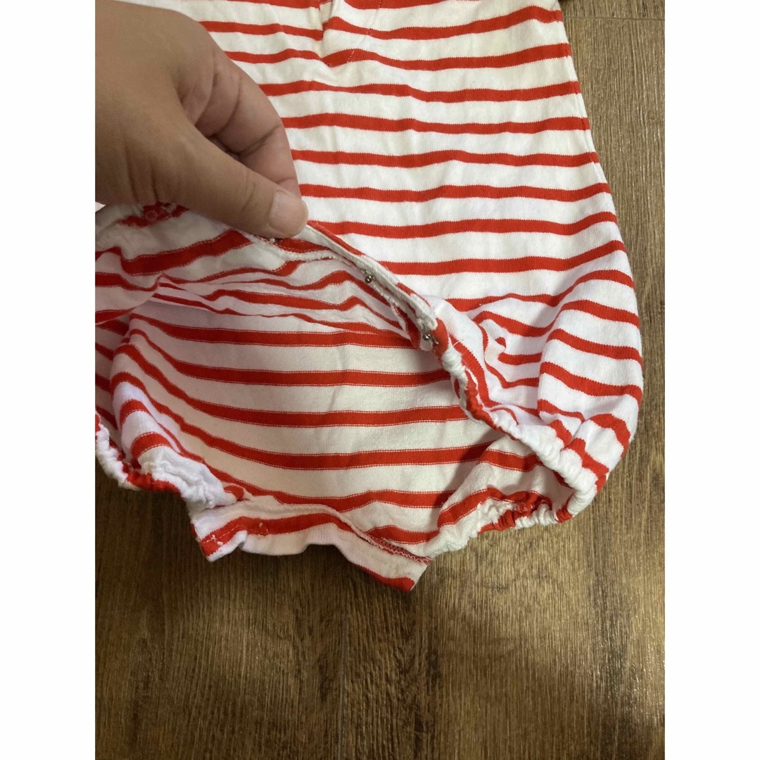 PETIT BATEAU(プチバトー)のプチバトー セーラー ボーダー ロンパース 24m/86cm 中古品 キッズ/ベビー/マタニティのベビー服(~85cm)(ロンパース)の商品写真