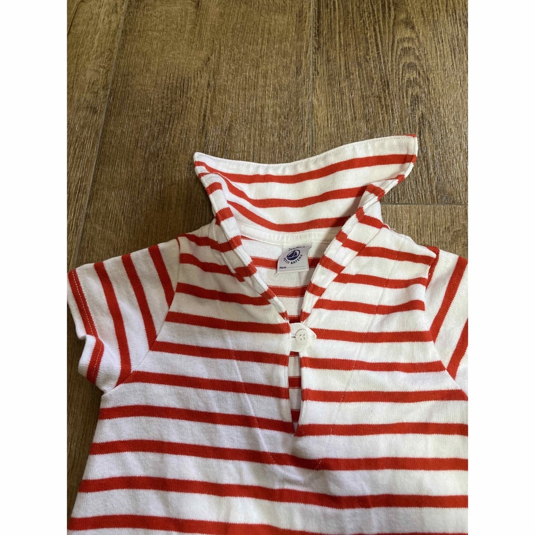 PETIT BATEAU(プチバトー)のプチバトー セーラー ボーダー ロンパース 24m/86cm 中古品 キッズ/ベビー/マタニティのベビー服(~85cm)(ロンパース)の商品写真