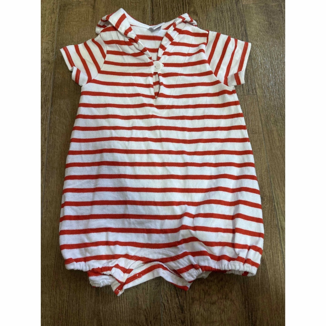 PETIT BATEAU(プチバトー)のプチバトー セーラー ボーダー ロンパース 24m/86cm 中古品 キッズ/ベビー/マタニティのベビー服(~85cm)(ロンパース)の商品写真