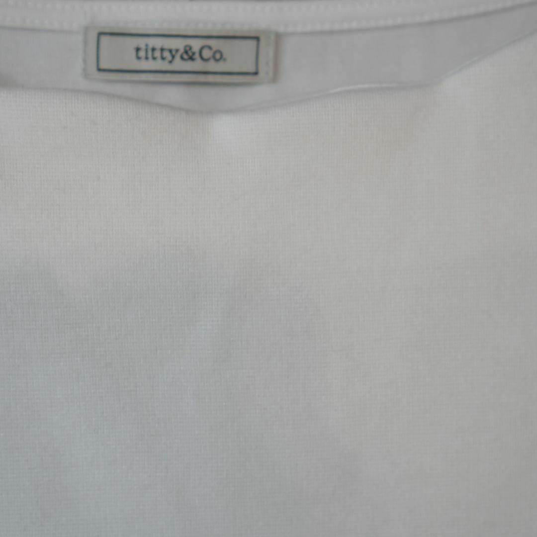 titty&co(ティティアンドコー)のtitty&Co. チュールスリーブ切替ボートネックカットソーTシャツ 白F レディースのトップス(Tシャツ(半袖/袖なし))の商品写真