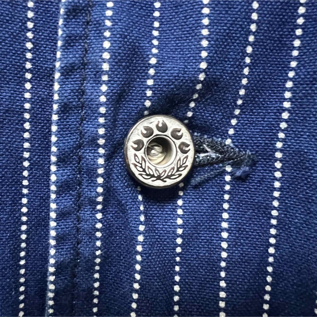 美品!桃太郎ジーンズ ウォッシュショールカラーストライプベスト!日本製!
