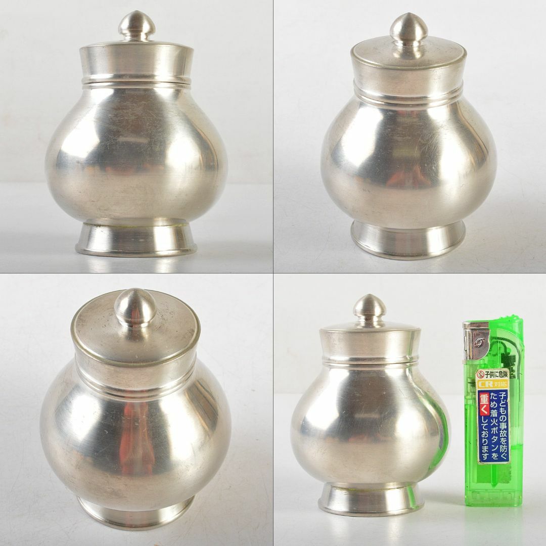 煎茶道具 静寿居蔵苑造 純錫 貞式茶入 約231g 共布共箱 D R6041-