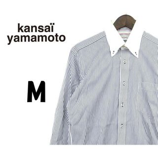 カンサイヤマモト(Kansai Yamamoto)のカンサイヤマモト　シャツ　長袖　青　白　ストライプ　M　F00173(シャツ)