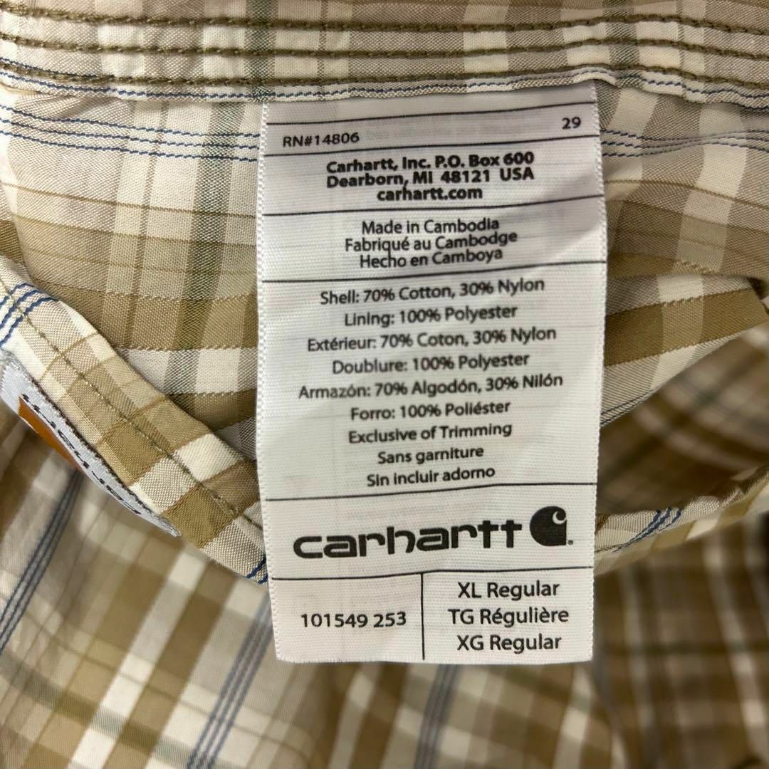 Carhartt カーハート　半袖シャツ　ベージュチェック　ロゴタグ　XL