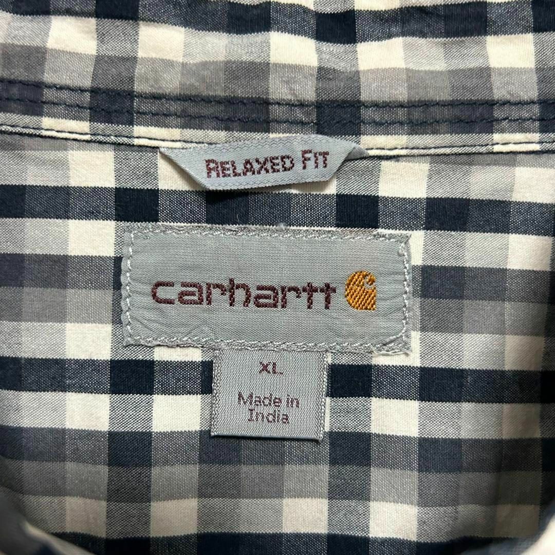 Carhartt カーハート　半袖BDシャツ　ネイビーチェック　ロゴタグ　XL