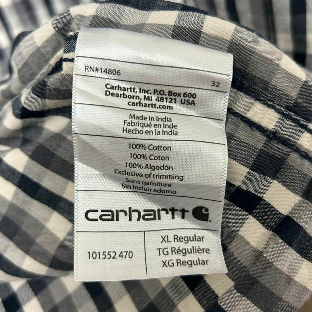 Carhartt カーハート　半袖BDシャツ　ネイビーチェック　ロゴタグ　XL