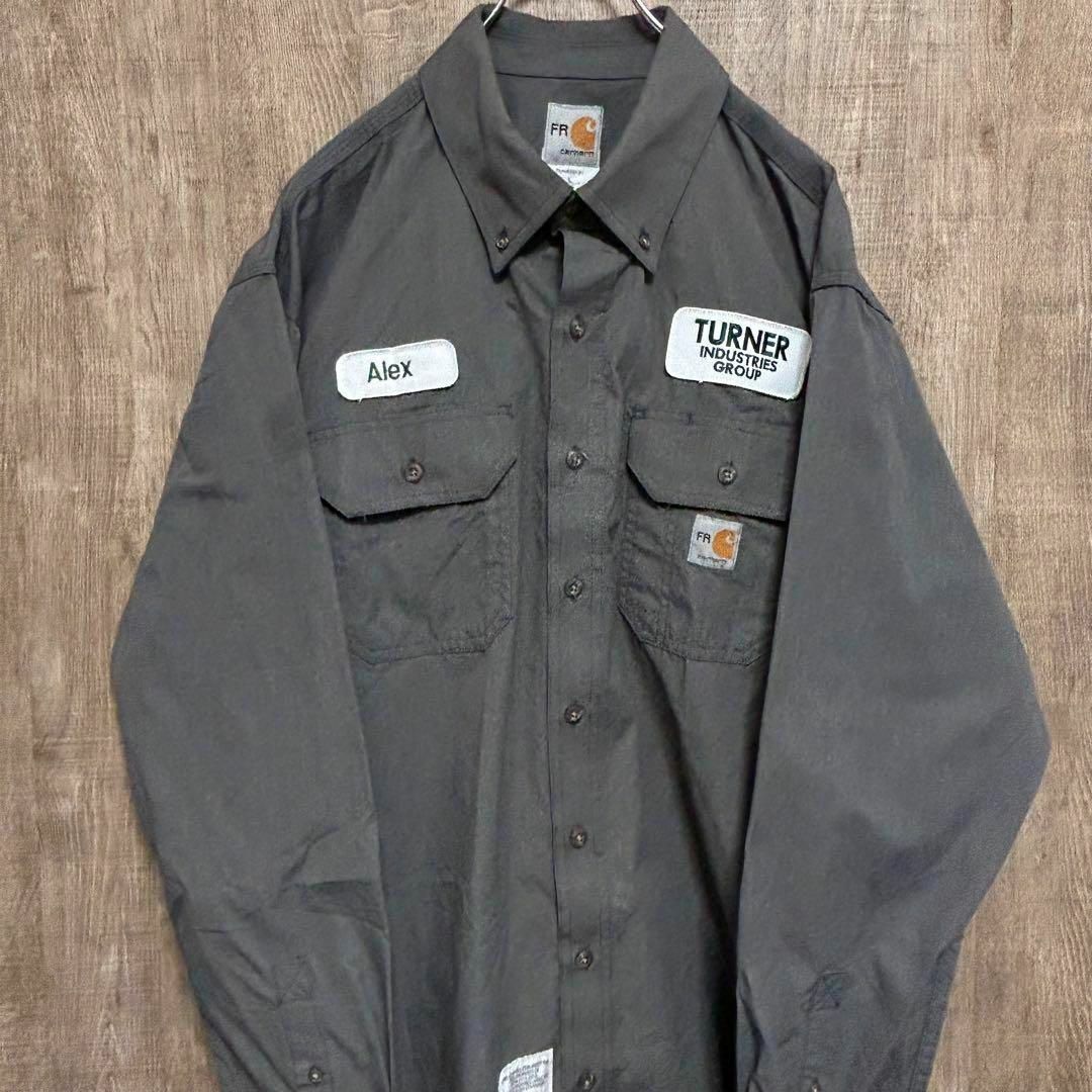 Carhartt カーハート　ワークシャツ　グレー　ワッペン　企業ロゴ　L