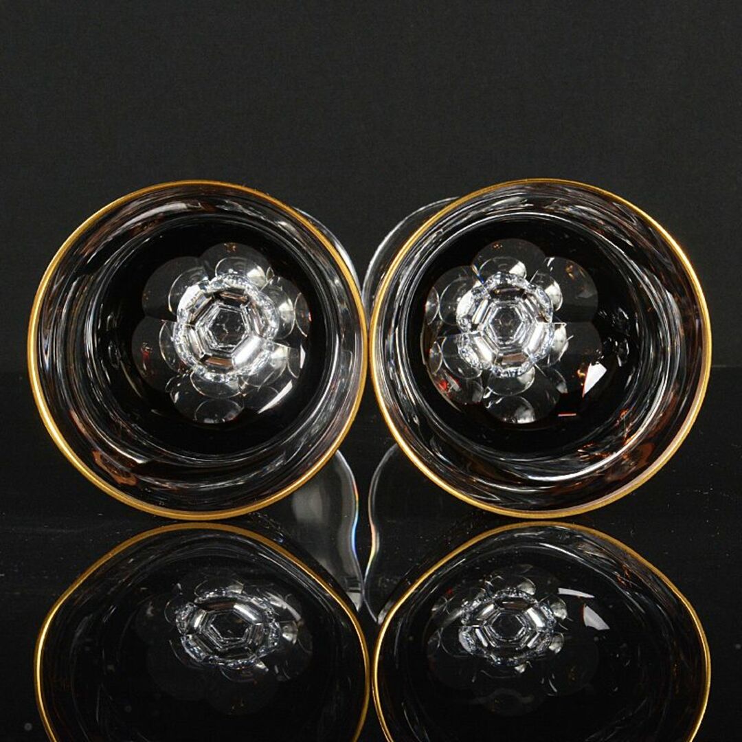 ボヘミアガラス　金彩　レッド　葡萄文　ワイングラス　ペア　M　R6069 エンタメ/ホビーの美術品/アンティーク(ガラス)の商品写真