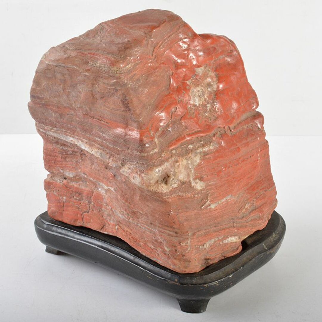 鑑賞石 天然石 赤石 赤玉石 置物 重さ約7.2㎏ 唐木台付 V R6071Bの通販