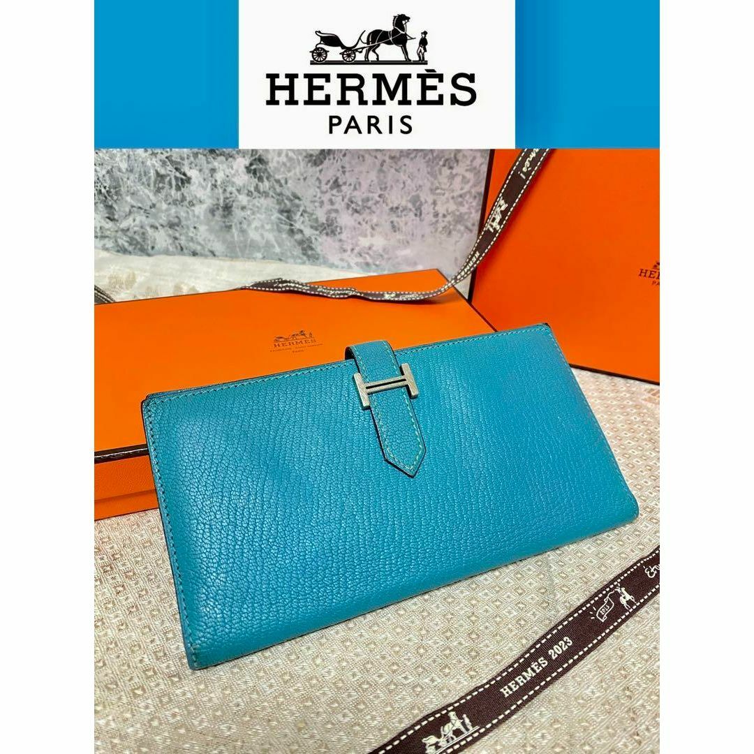 【専用】美品　HERMES エルメス ベアン クラシック　ブルージーン　長財布 | フリマアプリ ラクマ