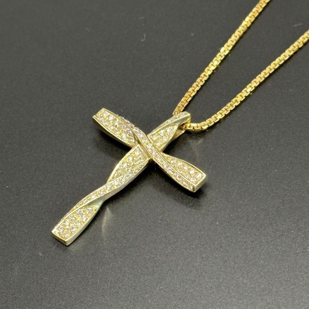 天然ダイヤモンドぎっしり0.75ct ツイストひねりBIG十字架クロス K18