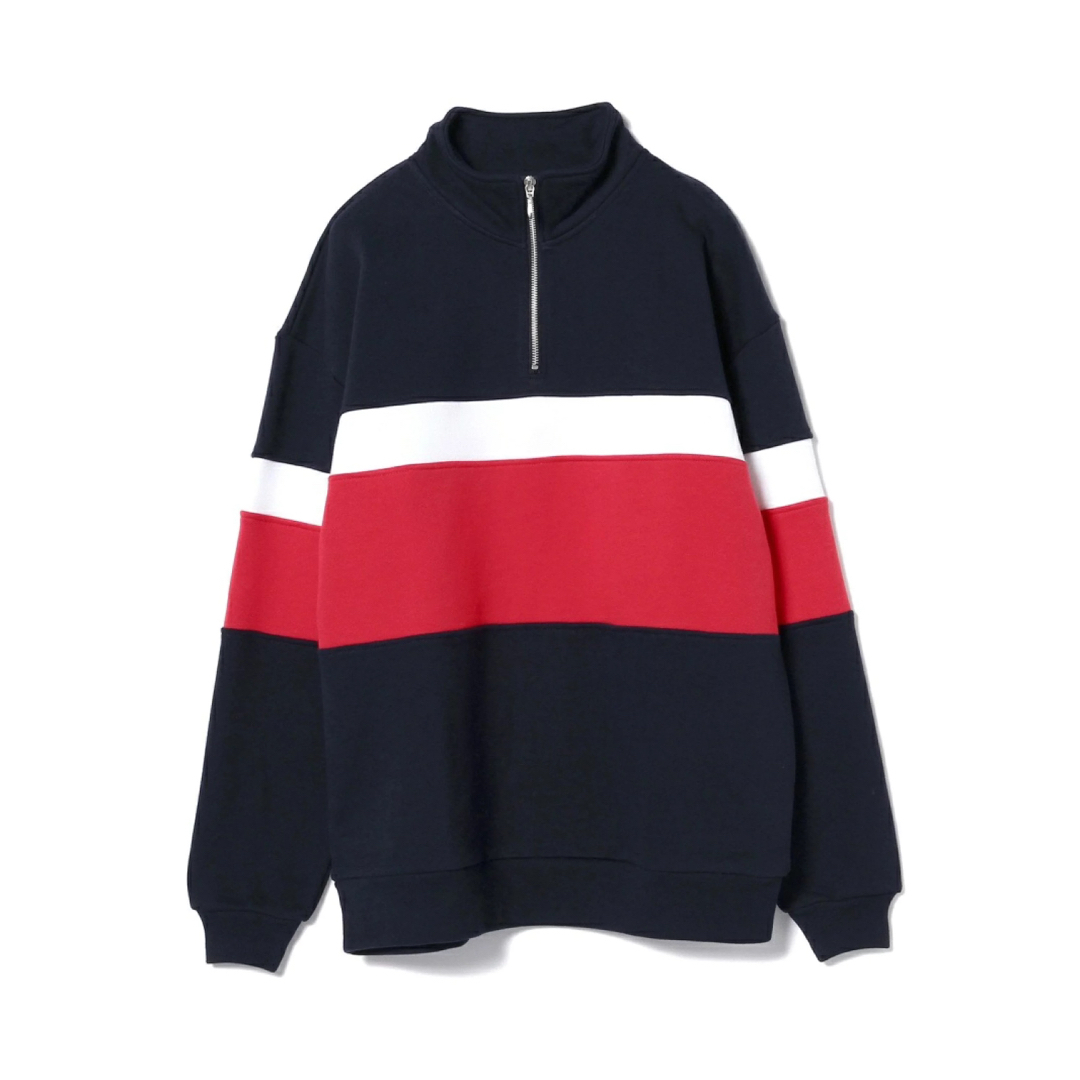 BEAMS スウェット ハーフジップ カットソー ネイビー