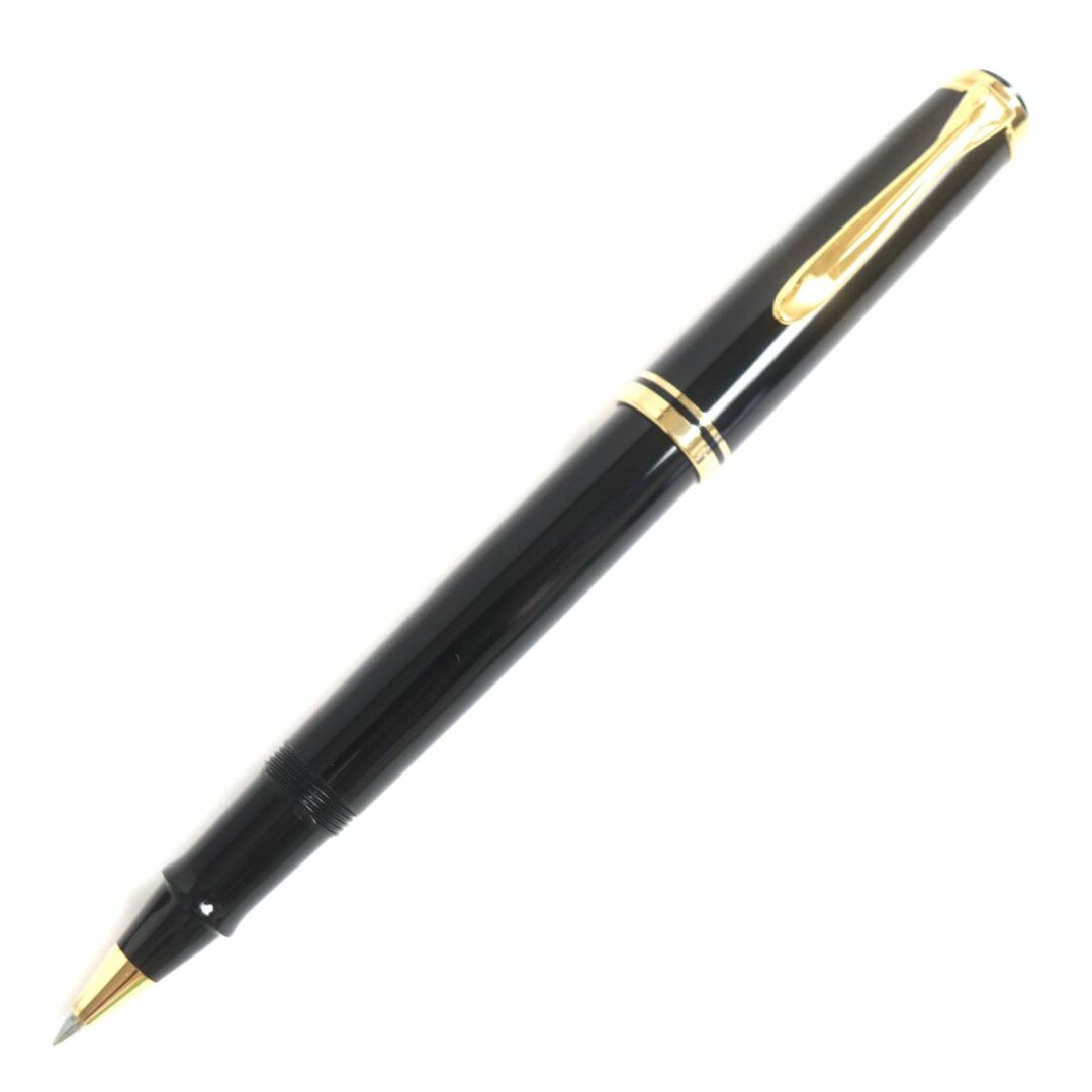 美品▼Pelikan ペリカン R600 スーベレーン ロゴ刻印入り キャップ式 ボールペン ブラック×ゴールド ドイツ製