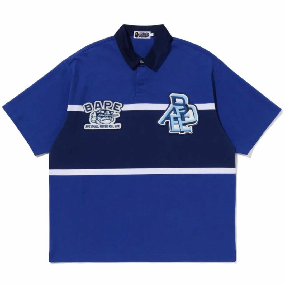 A BATHING APE - BAPE メンズ ポロシャツ L ブルー ビッグ サイズ 稀少 エイプ