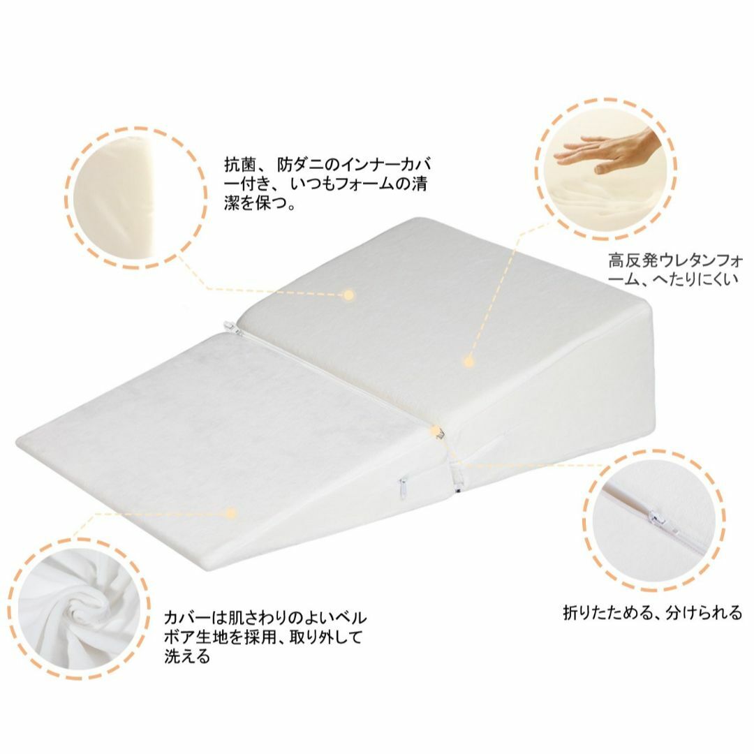 【色:ホワイト】Meiz 三角クッション 枕 腰枕 背もたれ クッション ベッド