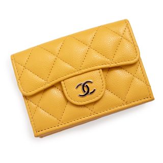 美品◎イタリア製 CHANEL シャネル ココマーク マトラッセ キャビアスキン クラシック ロング ジップウォレット／長財布 イエロー 箱・袋