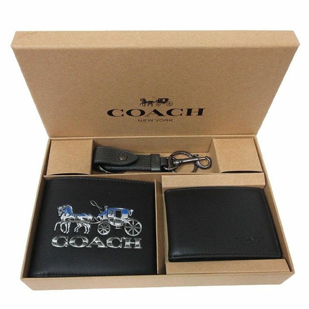 【新品】ギフトBOX付3点セット コーチ 二つ折り財布 C7018-QBTKJ 3