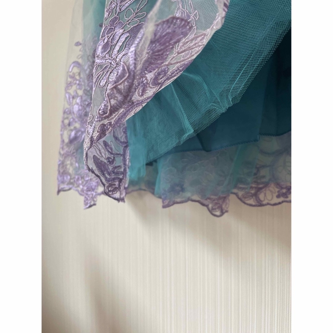 夏 キッズドレス パープル ドレス 緑 紫 刺繍 プリンセスドレス グリーン キッズ/ベビー/マタニティのキッズ服女の子用(90cm~)(ドレス/フォーマル)の商品写真