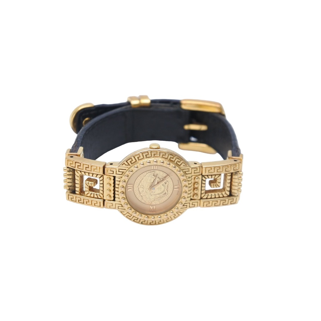 GIANNI VERSACE ヴェルサーチ ヴィンテージ 腕時計 7009016 メデューサ バロック 箱付き ゴールド ブラック 中古 31481