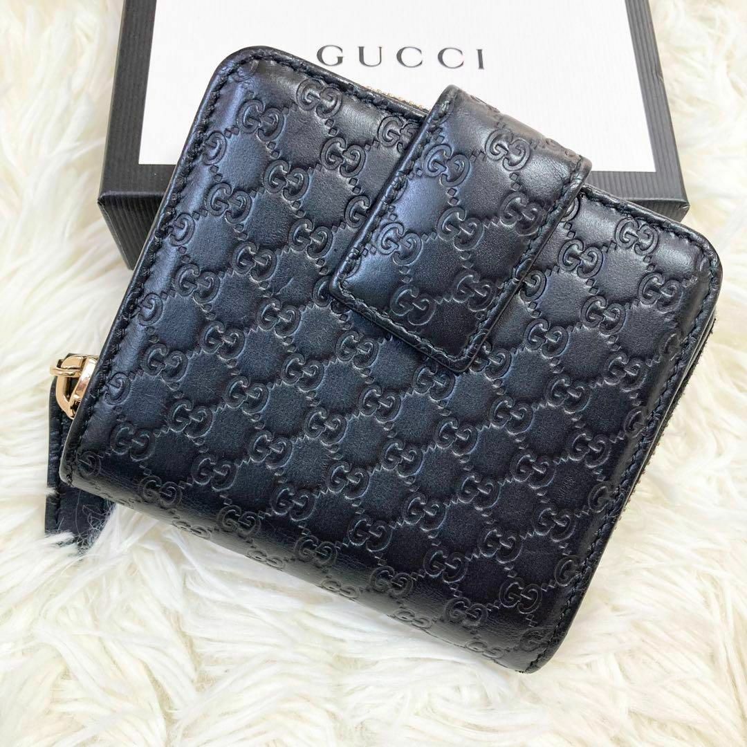 Gucci - 極美品 グッチ 折り財布 レザー マイクロシマ gg ブラック