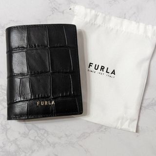 フルラ(Furla)のFURLAフルラ ミニ財布 クロコ風 二つ折り ブラック［新品・直営店購入］(財布)