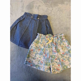 コンビミニ(Combi mini)の夏物 SALE！〈美品〉花柄ショートパンツ＆デニムスカート　2枚セット 90cm(スカート)