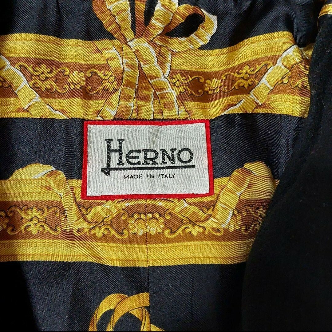 HERNO ヘルノ ロングチェスターコート ダブル ウール 総柄 スカーフ柄 緑