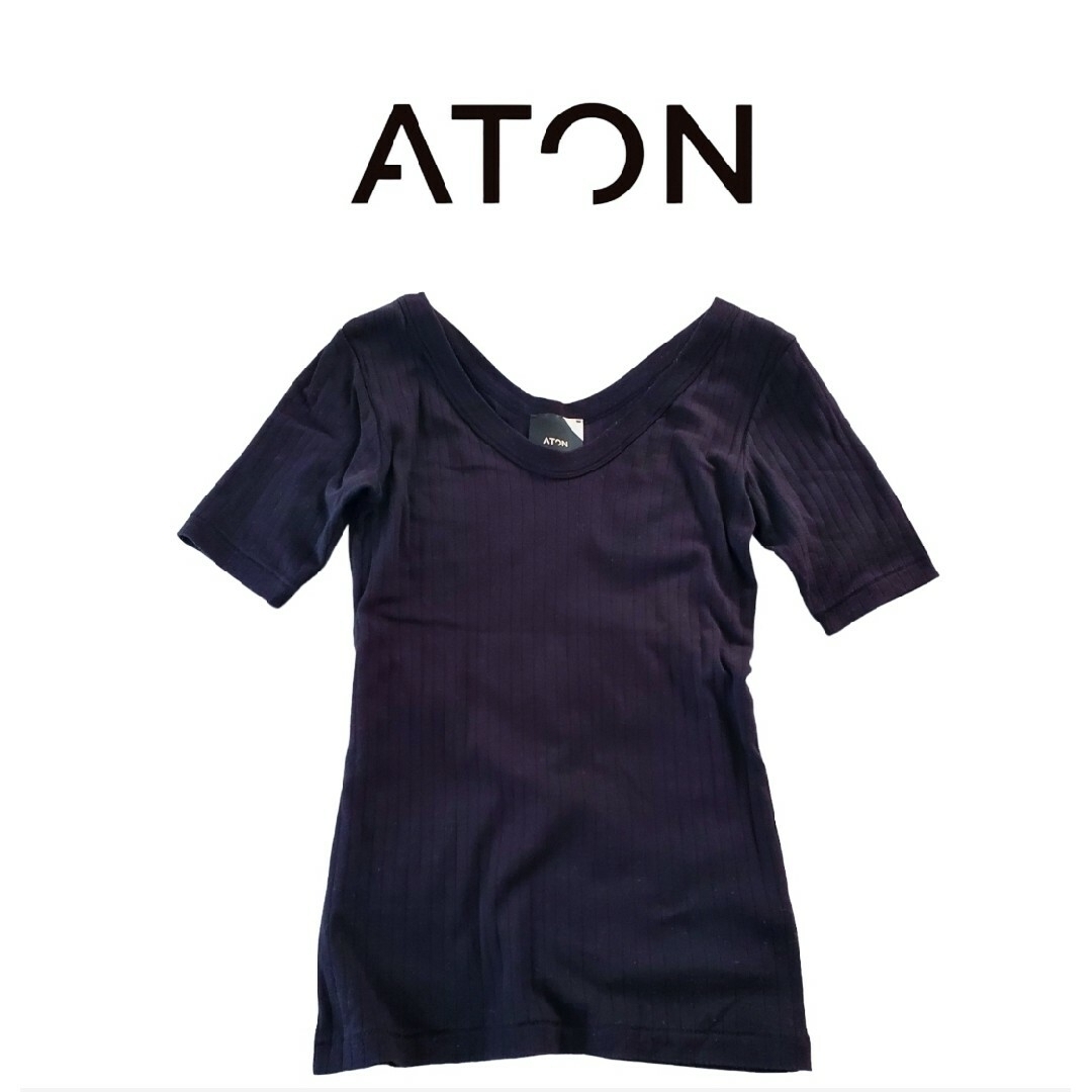 ATON(エイトン)のATON エイトン 太リブTシャツ 黒 レディースのトップス(Tシャツ(半袖/袖なし))の商品写真