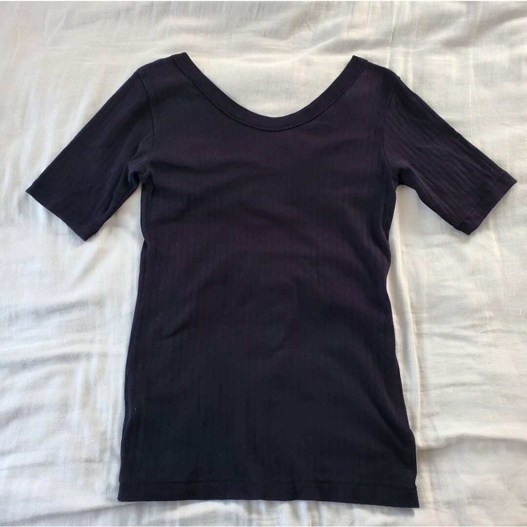 ATON(エイトン)のATON エイトン 太リブTシャツ 黒 レディースのトップス(Tシャツ(半袖/袖なし))の商品写真