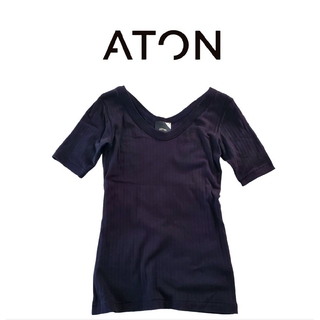 エイトン(ATON)のATON エイトン 太リブTシャツ 黒(Tシャツ(半袖/袖なし))