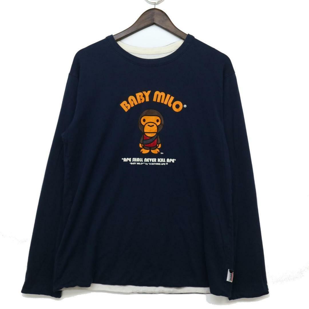 A BATHING APE(アベイシングエイプ)のアベイシングエイプ　バーシブル長袖トップス　紺白　F00043 メンズのトップス(Tシャツ/カットソー(七分/長袖))の商品写真