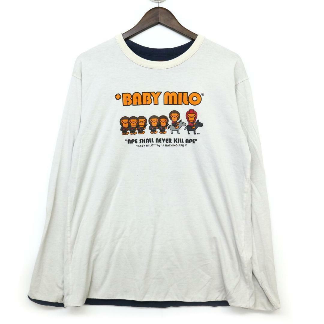 A BATHING APE(アベイシングエイプ)のアベイシングエイプ　バーシブル長袖トップス　紺白　F00043 メンズのトップス(Tシャツ/カットソー(七分/長袖))の商品写真