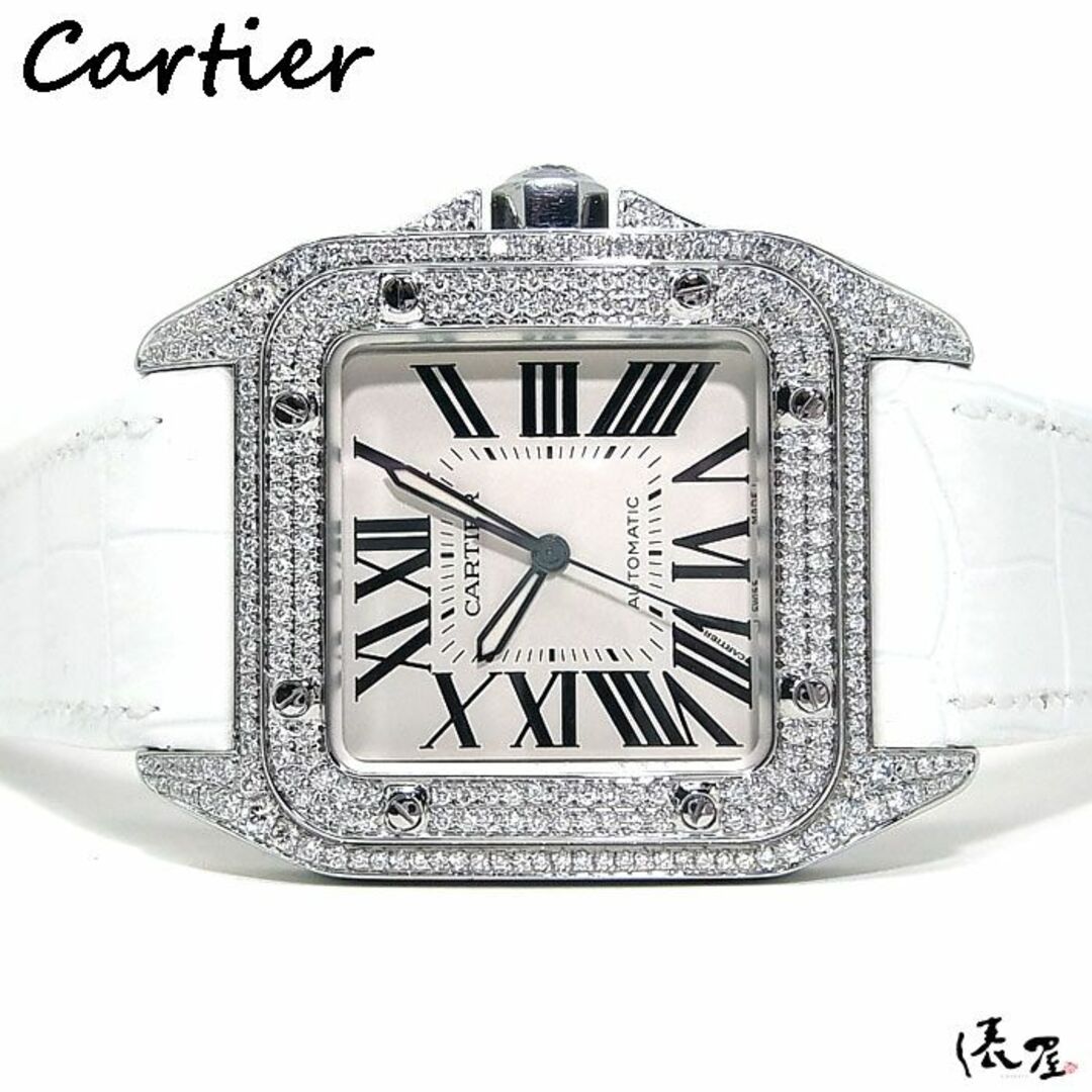 【仕上済】カルティエ サントス100 LMサイズ ダイヤベゼル 自動巻 メンズ ダイヤ Cartier 時計 腕時計 【送料無料】