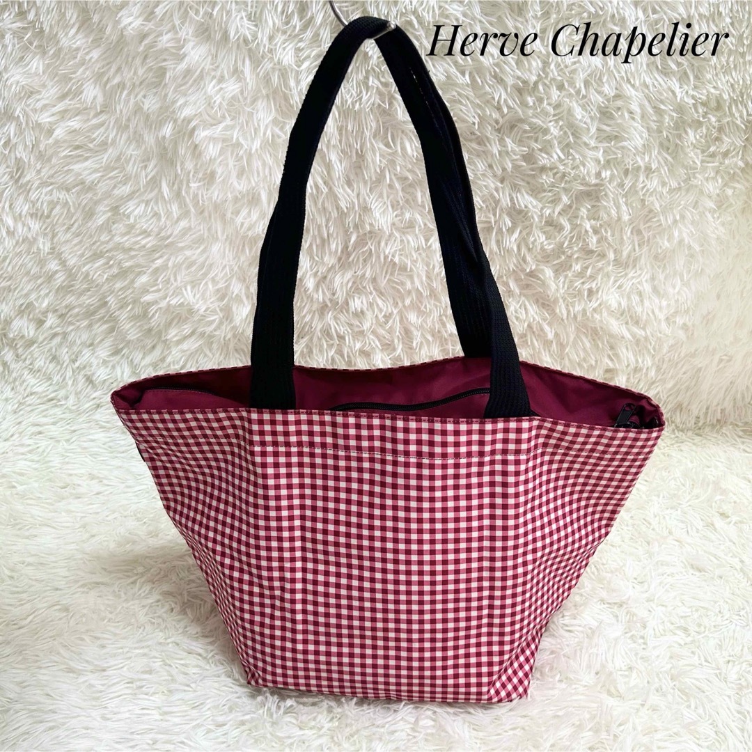 Herve Chapelier(エルベシャプリエ)の【美品】エルベシャプリエ 《限定品》舟形トートバッグ ギンガムチェック 大 レディースのバッグ(トートバッグ)の商品写真