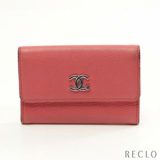 シャネル(CHANEL)のラッキーフラワー カードケース 名刺入れ レザー コーラルピンク シルバー金具(名刺入れ/定期入れ)