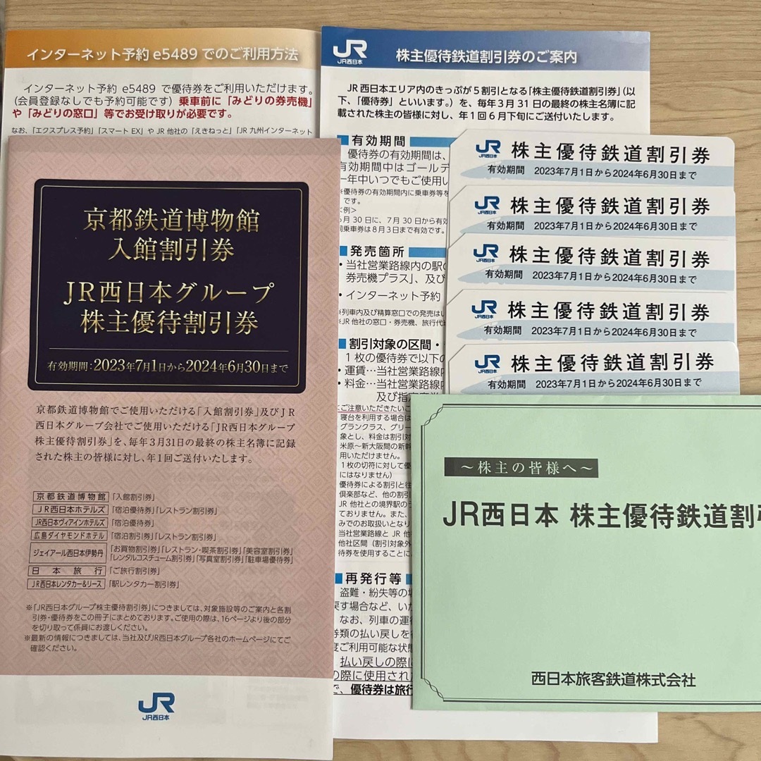 JR西日本　株主優待鉄道割引券　5枚